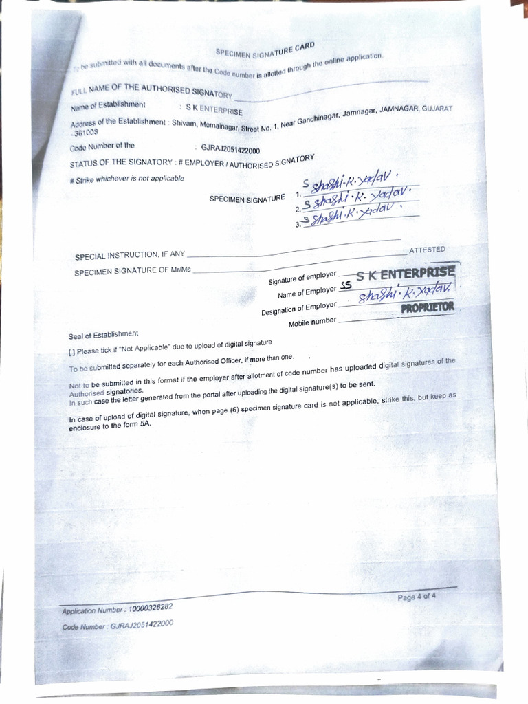 Specimen Signature Card Submission Guide | PDF | Writing | Document