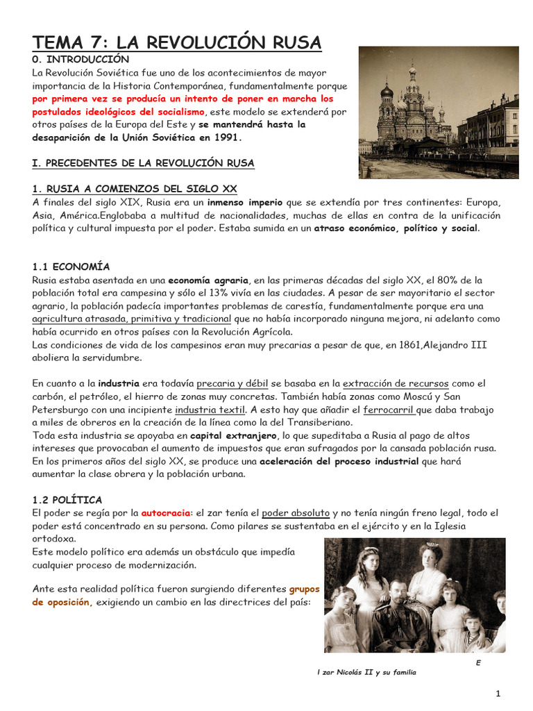 Causas y Contexto de la Revolución Rusa | PDF | Vladimir Lenin ...