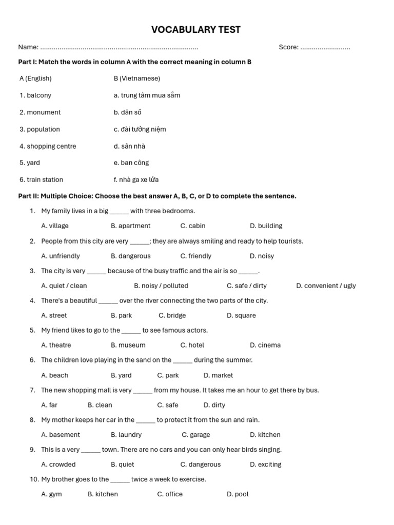 Vocabulary Test for English Learners | PDF | Chess Theory | Chess