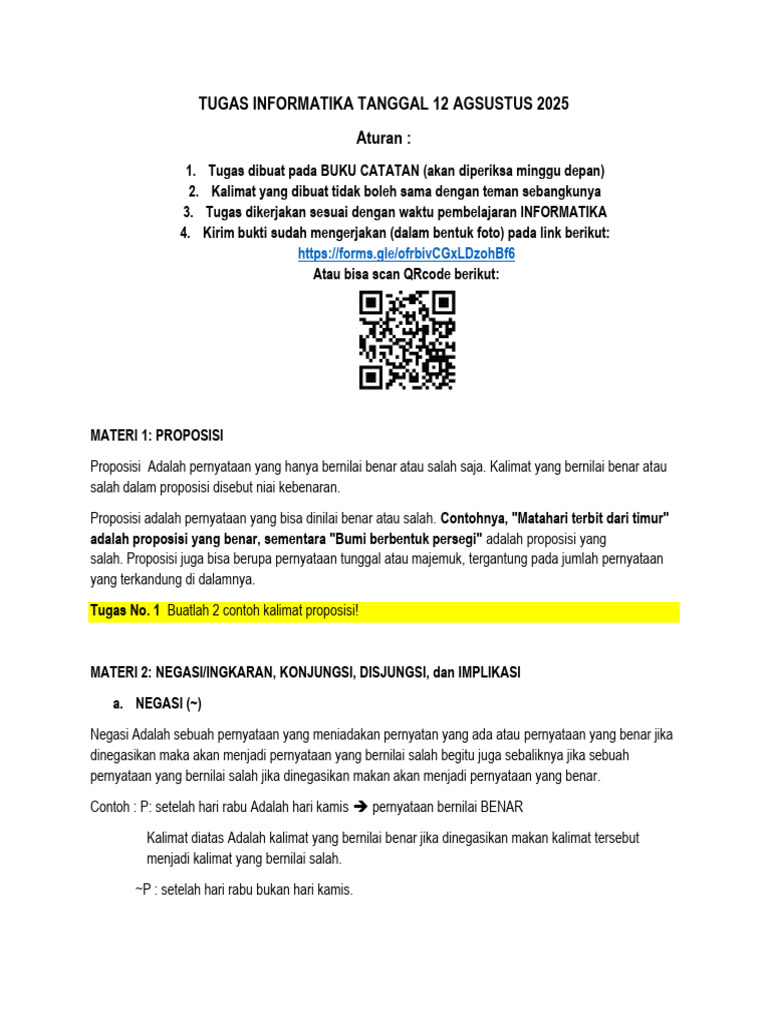 Tugas Informatika: Proposisi dan Logika | PDF