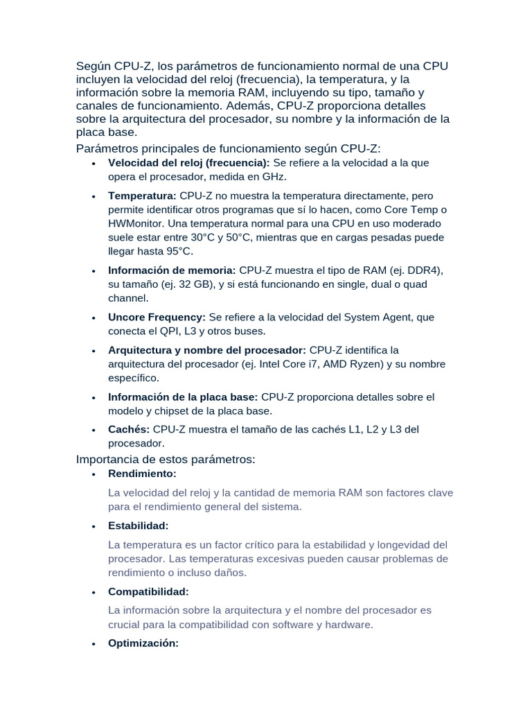 Parámetros Clave de CPU-Z para Rendimiento | PDF
