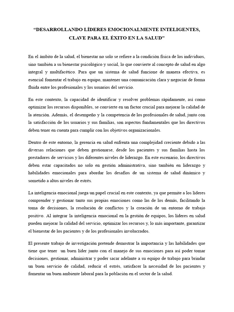 Liderazgo Emocional en Salud: Clave del Éxito | PDF | Las emociones ...