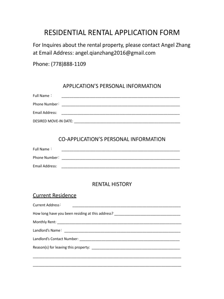 Residential Rental Application Form | PDF | Economies