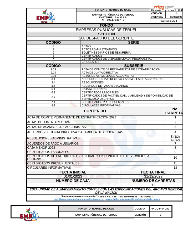 04 Formato Rotulo Cajas AP-GD-F-04-200 (2023) | PDF