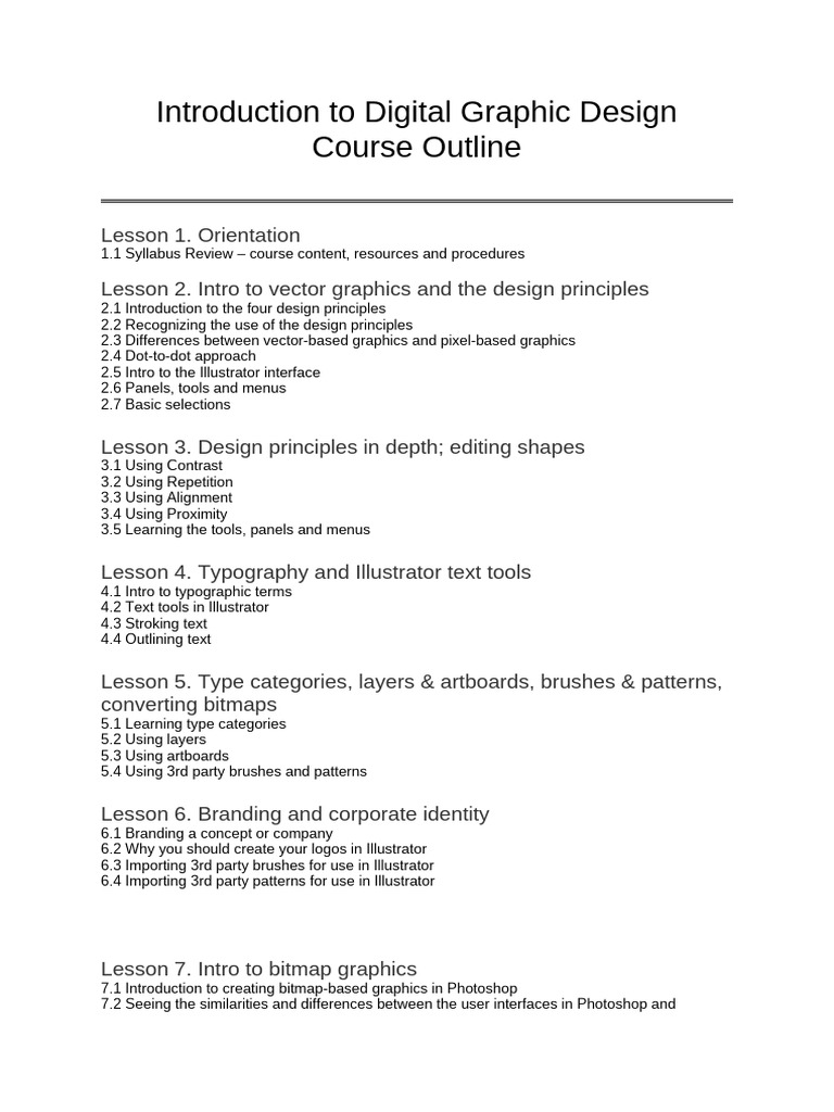 Introduction to Digital Graphic Design Course Outline | PDF | Adobe ...