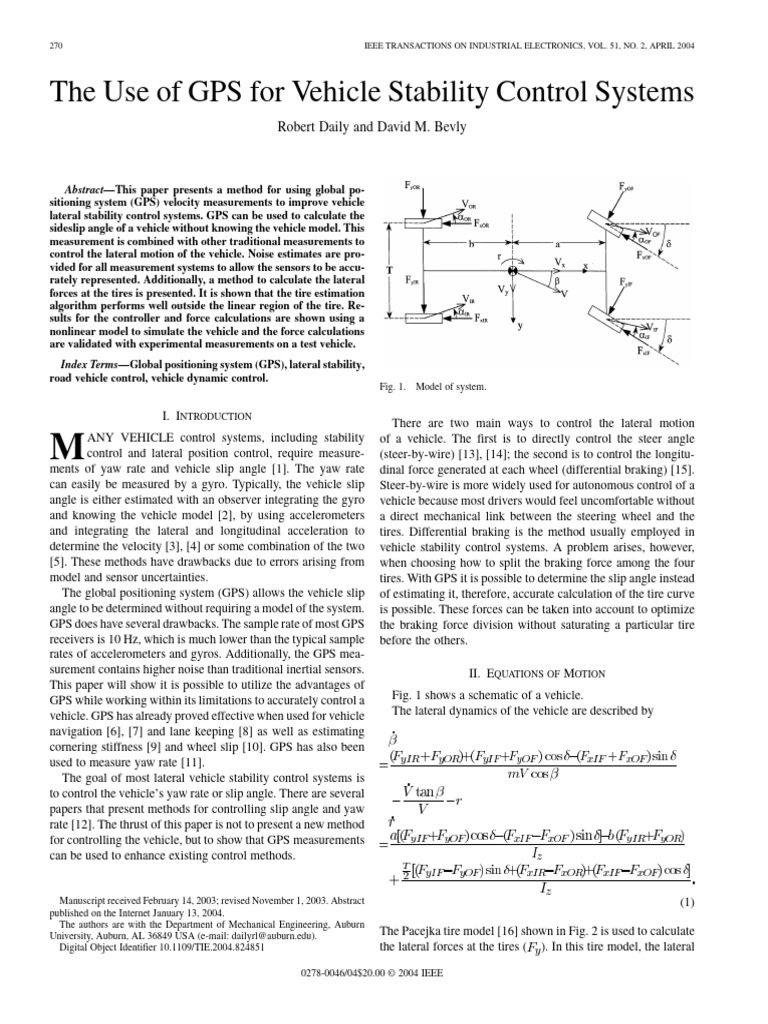 GPS-Enhanced Vehicle Stability Control | PDF | Control Theory | Force