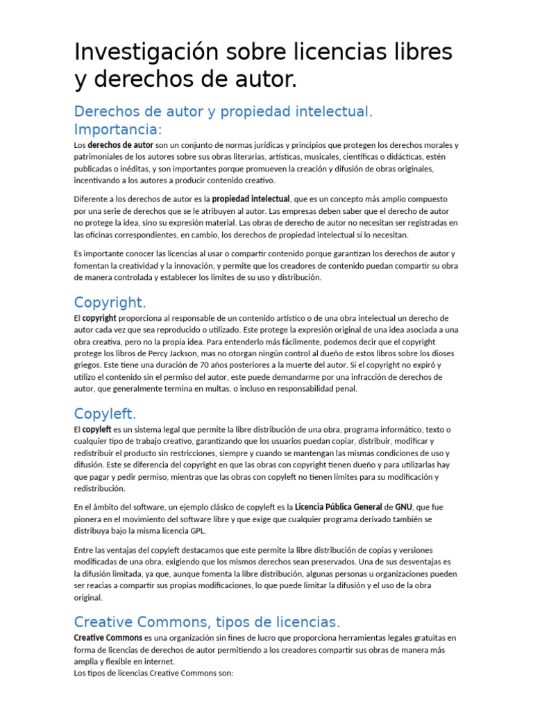 Licencias libres y derechos de autor | PDF | Licencia Creative Commons ...