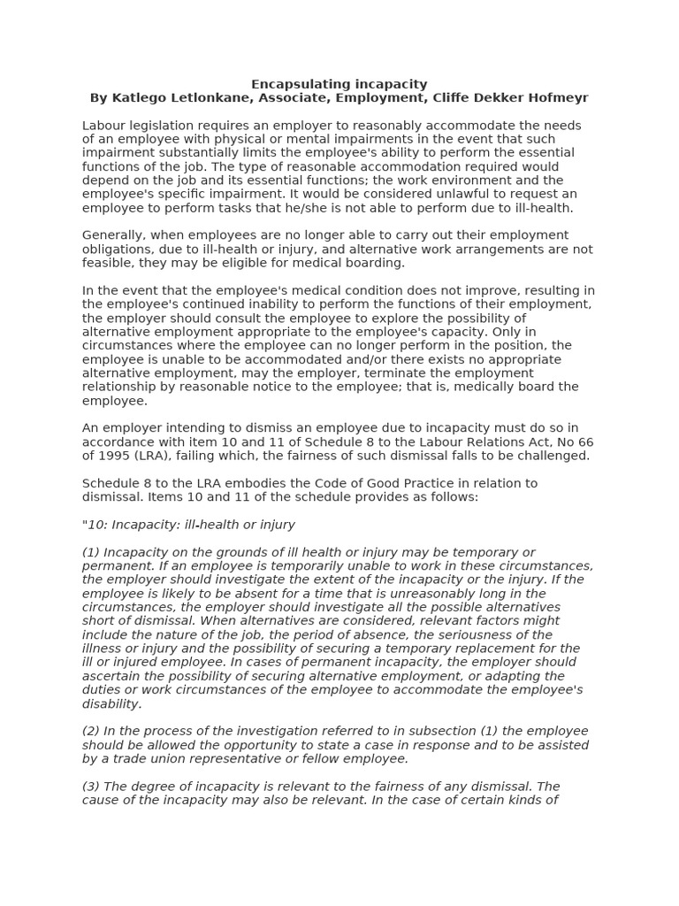 Encapsulating Incapacity | PDF | Employment | Disability