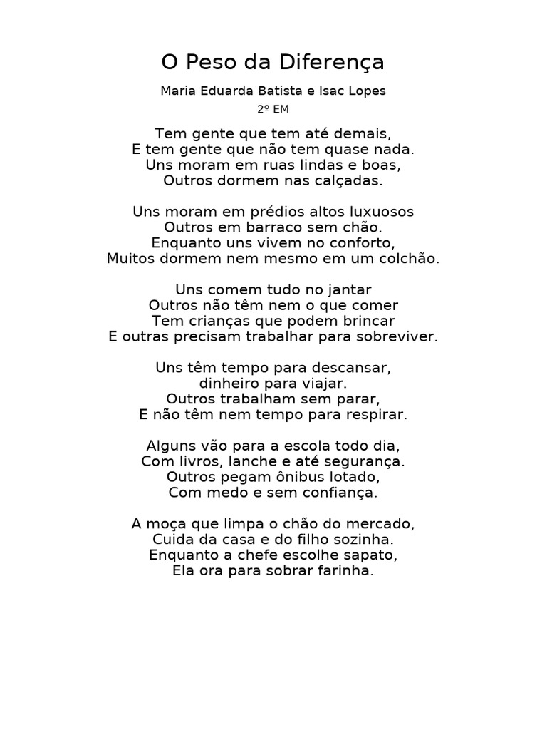 Desigualdade Social em Poema Reflexivo | PDF
