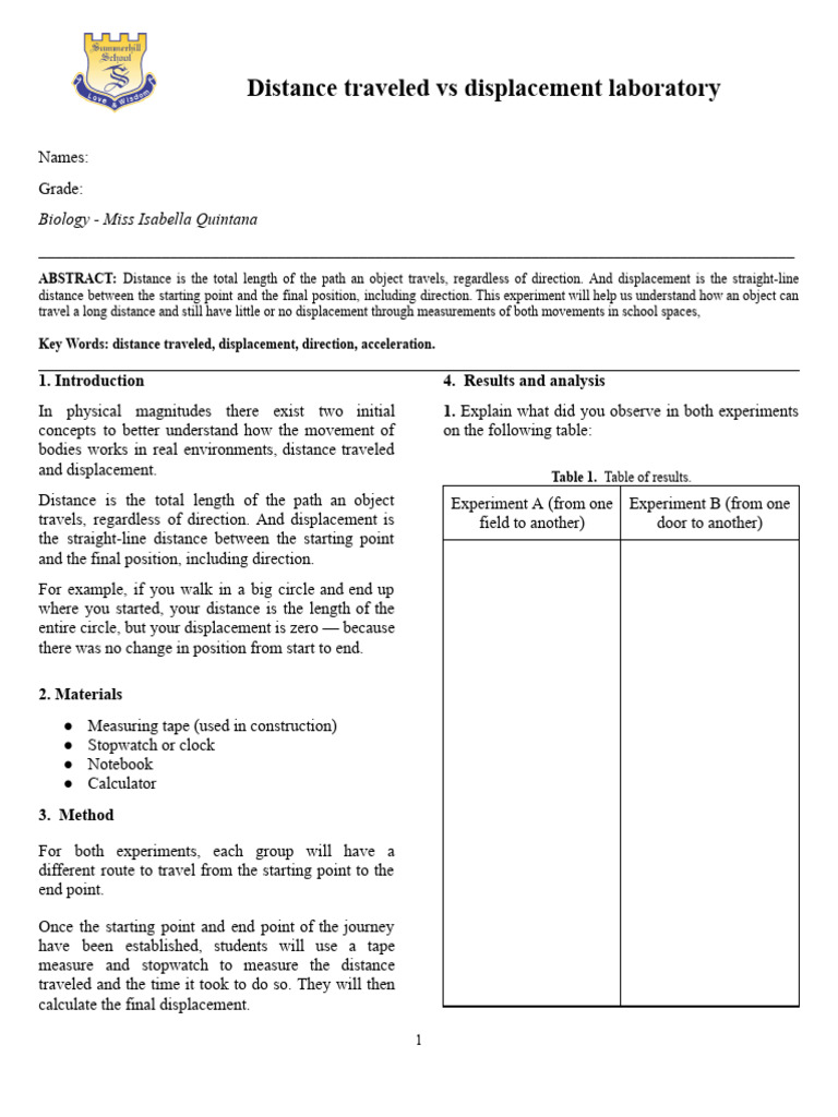 Laboratory Displacement Vs Distance Traveled | PDF | Distance | Quantity