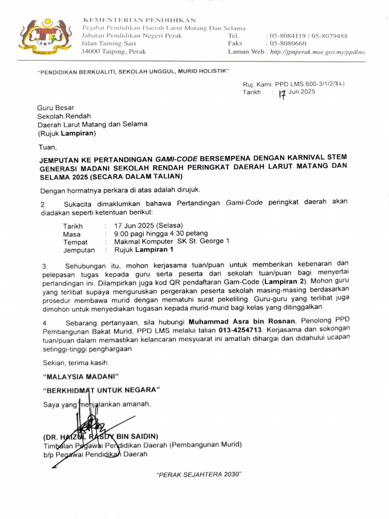 Jemputan Ke Pertandingan Gami-Code Peringkat Daerah LMS | PDF