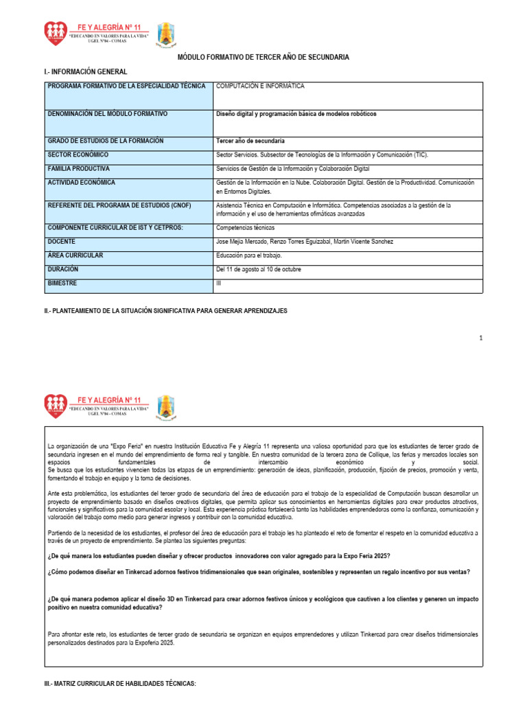 3ro - Compu - Formato Modulo Formativo 2025 | PDF | Hipótesis | El ...