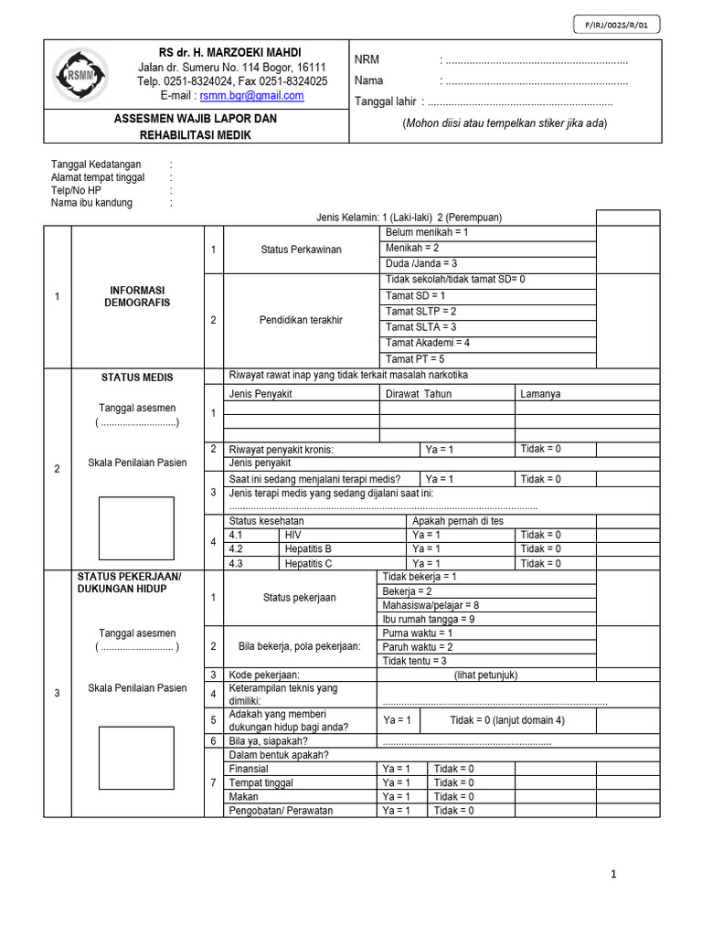 Assesmen Ranap Wajib Lapor & Rehab | PDF