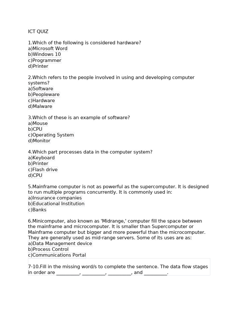ICT Exam Questions and Answers | PDF | Graphics | Microcomputers