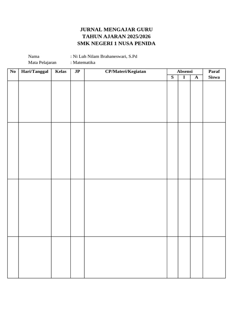 Jurnal Mengajar Guru Hery | PDF