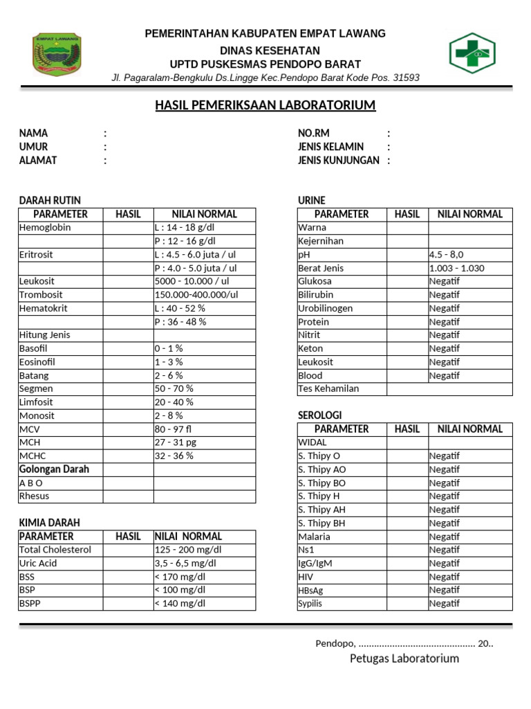 Hasil Pemeriksaan Laboratorium Kesehatan | PDF