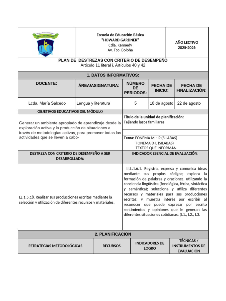 Planificación Educativa 2025-2026 | PDF | Plan de estudios | Educación ...