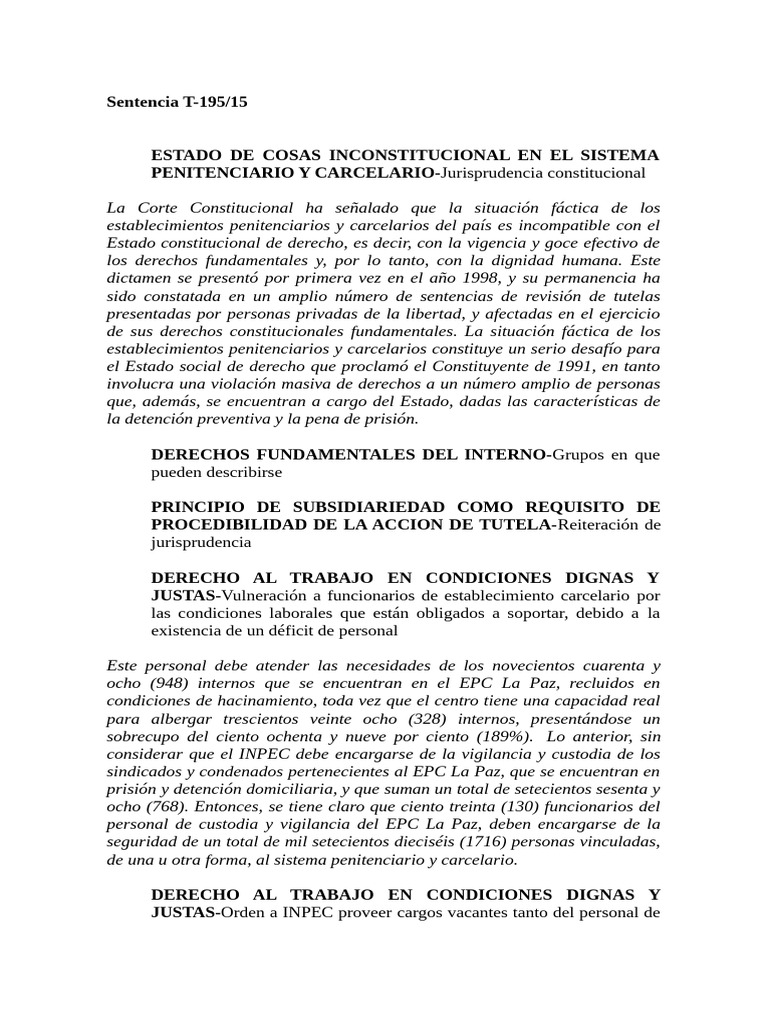 Sentencia T-195-2015 Estado de Cosas Inconstitucional en El Sistema ...