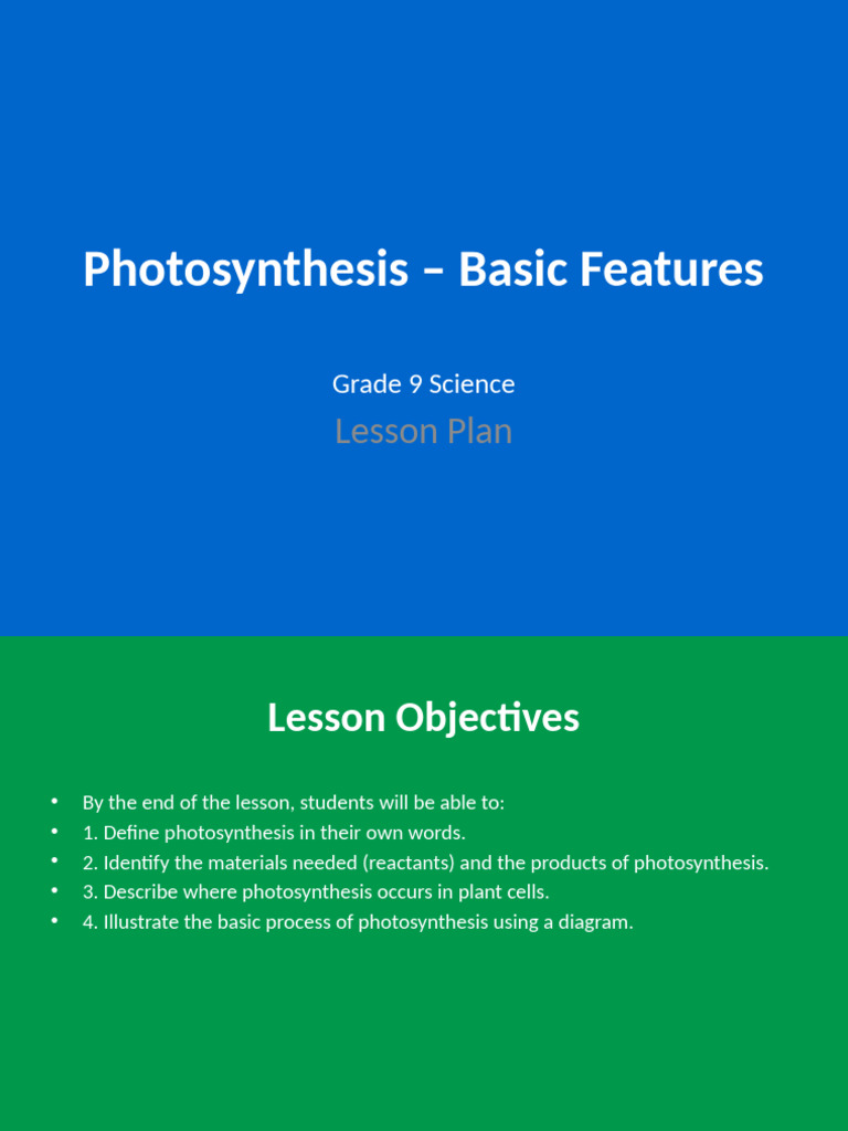 Photosynthesis Lesson Plan for Grade 9 | PDF