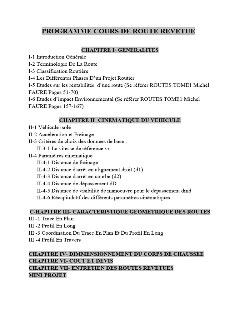 Programme de Cours sur les Routes Revêtues | PDF | Route | Autoroute