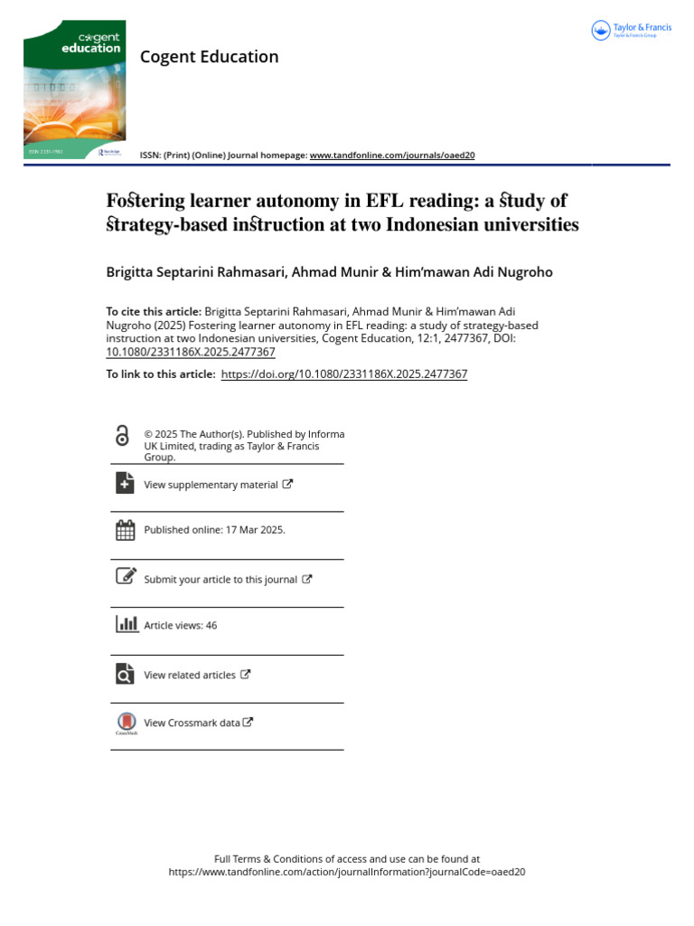 EFL Reading Autonomy in Indonesian Universities | PDF | Learning ...