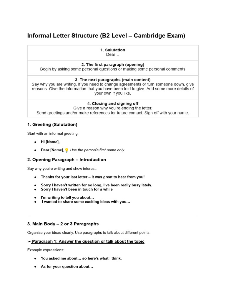 Informal Letter Structure Guide (B2) | PDF
