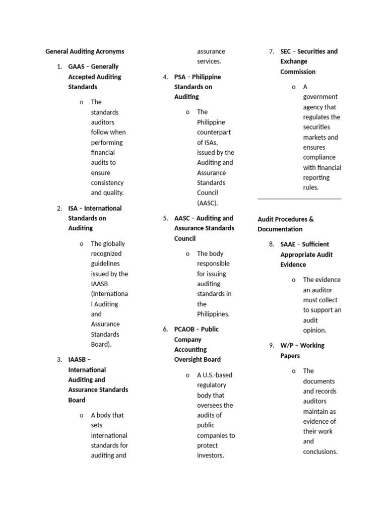 Essential Auditing Acronyms Guide | PDF | Audit | Internal Audit