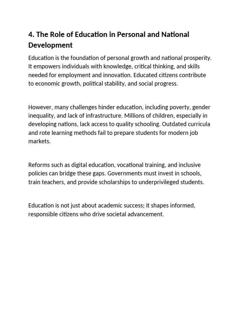 Education's Role in National Growth | PDF