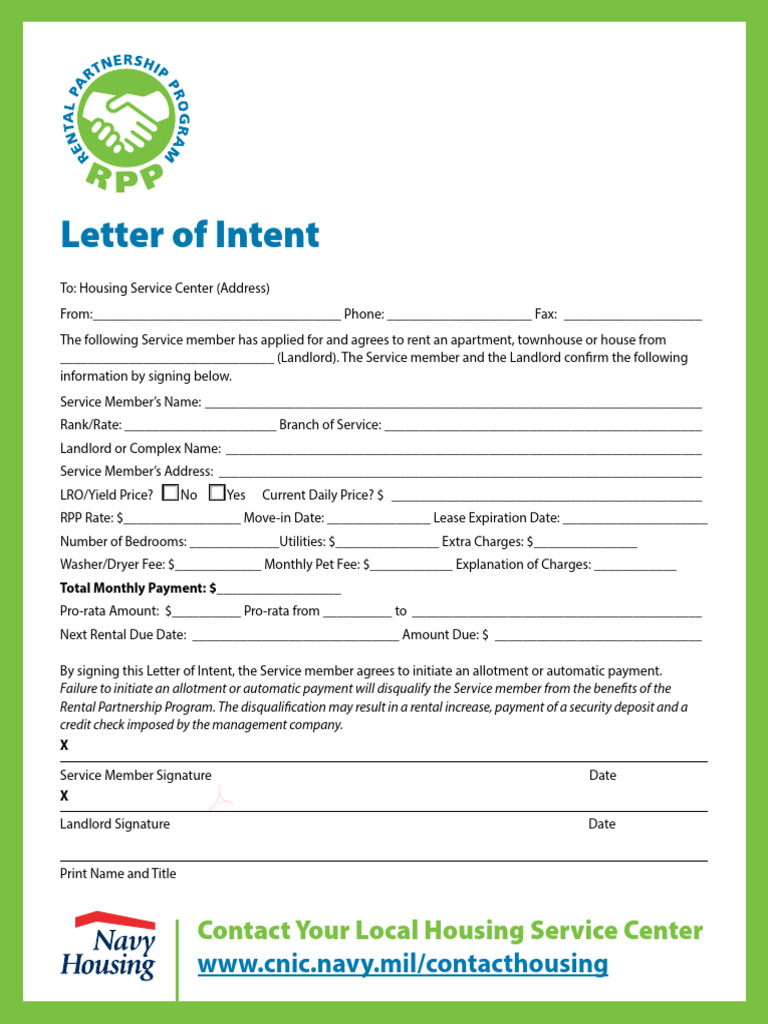 Letter of Intent for Housing Rental | PDF | Landlord | Lease