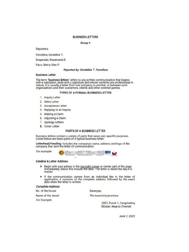 IV. Actual Writing and Formatting of The Following Business Letter | PDF
