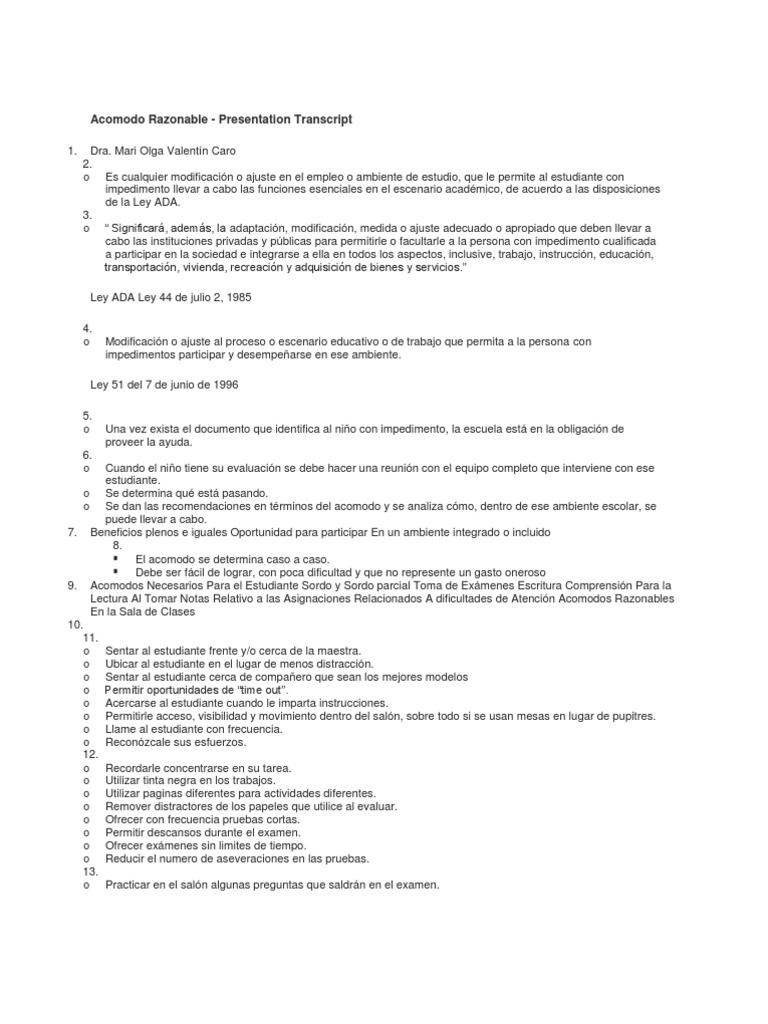 Acomodos Razonables en Educación Especial | PDF | Prueba (evaluación ...