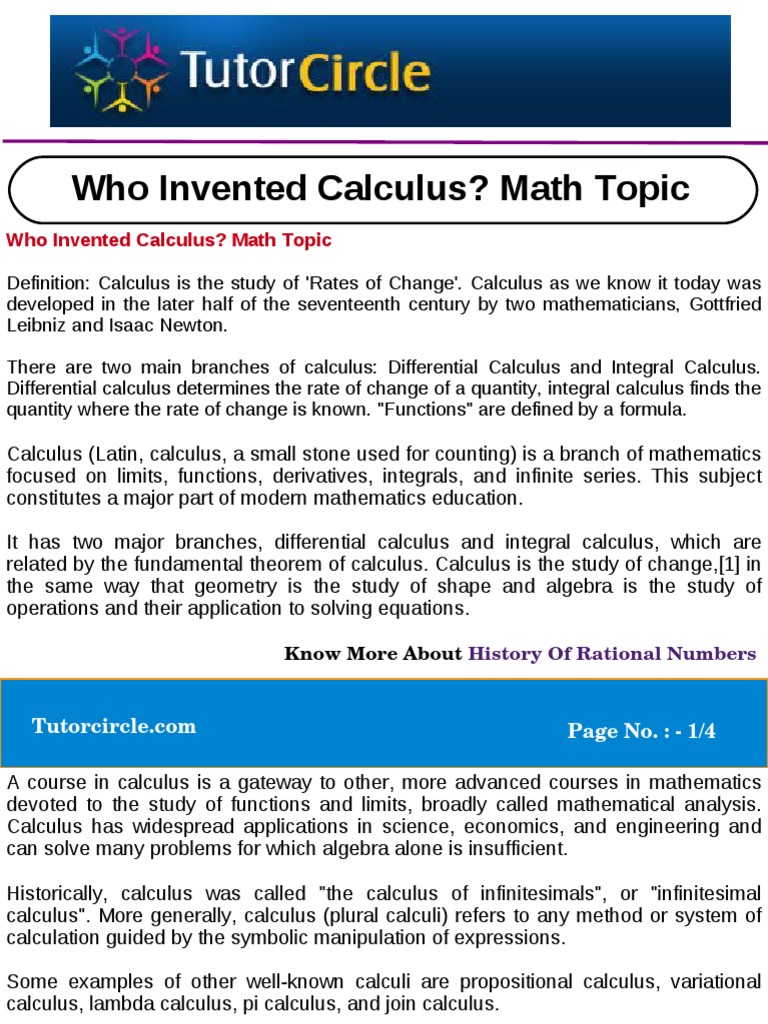 Who Invented Calculus Math Topic PDF Calculus Derivative