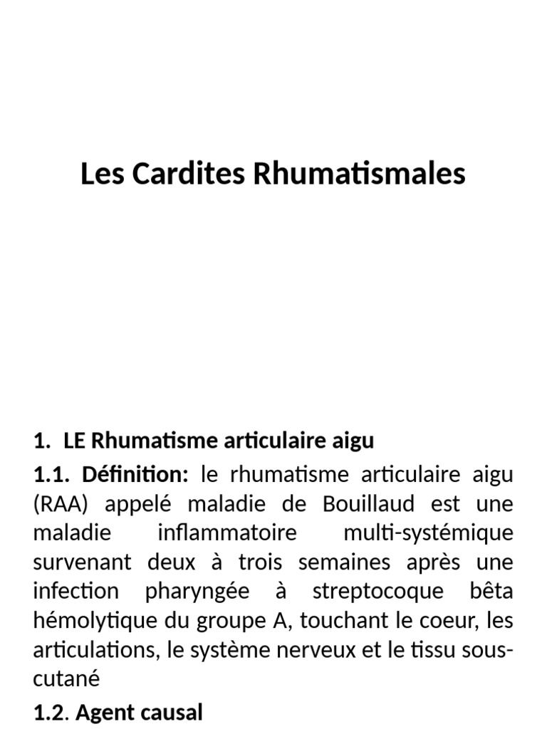 Cardite Rhumatismale : Diagnostic et Traitement | PDF | Maladies et ...