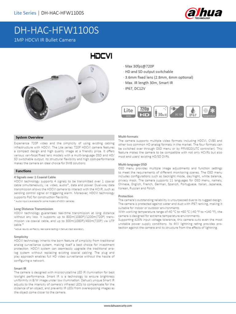 720P HDCVI Bullet Camera Overview | PDF | Camera Lens | Infrared