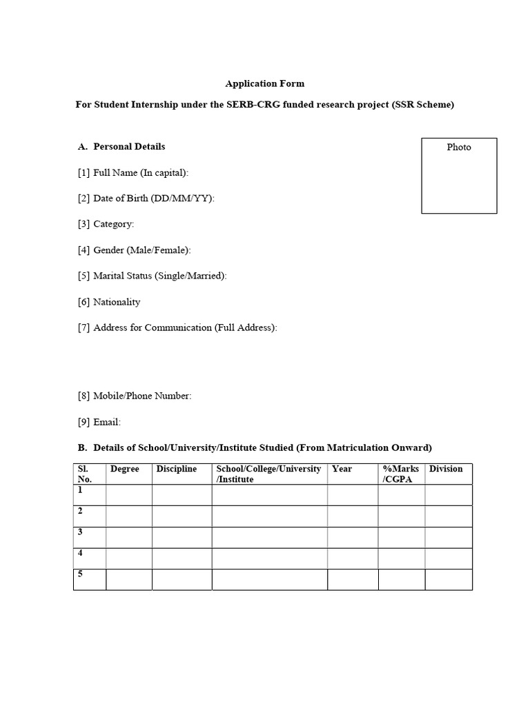 Student Internship Application Form | PDF