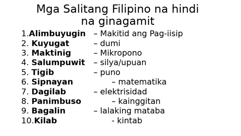 Mga Salitang Filipino Na Hindi Na Ginagamit | PDF
