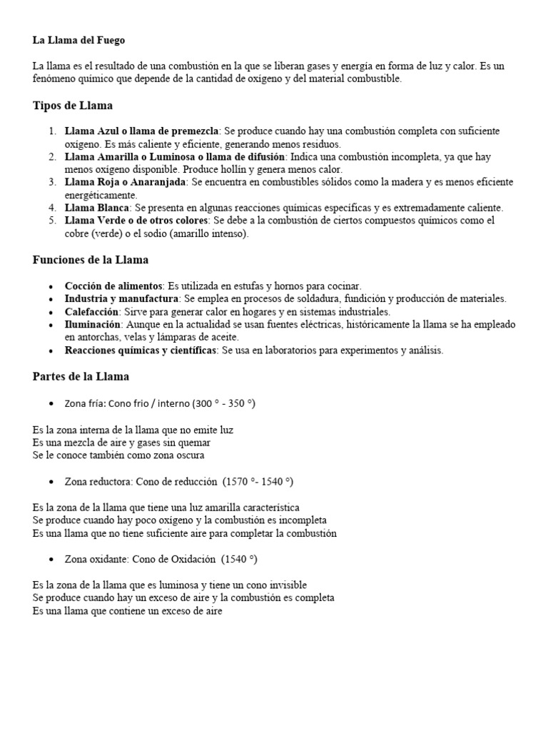 Partes y Tipos de la Llama de Fuego | PDF