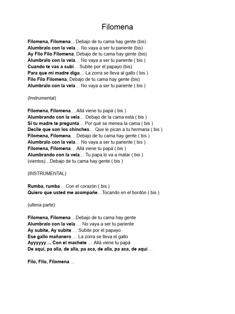 Filomena Letras W Ending | PDF