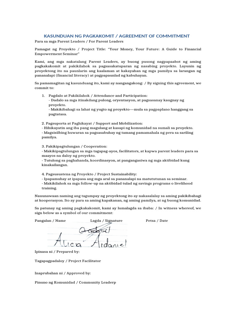 Agreement of Commitment Bilingual | PDF