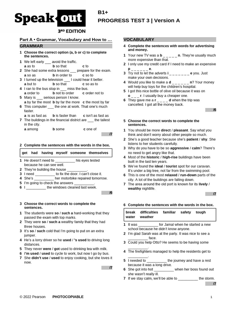 SO3 B1+ Progress Test 3A | PDF | Customer | Brand