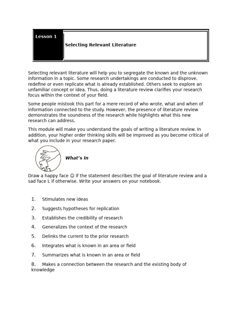 Selecting Relevant Literature for Research | PDF | Anxiety | Knowledge