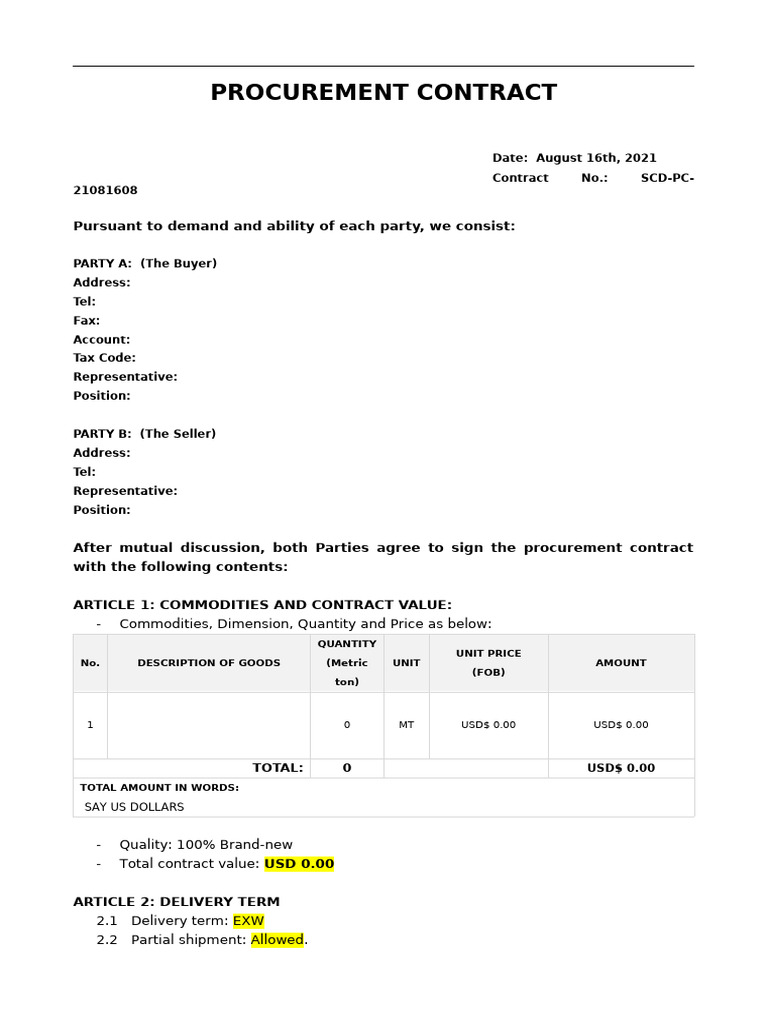 English Procurement Contract Template | PDF