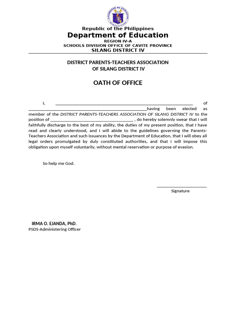 Oath of Office for Silang PTA Members | PDF