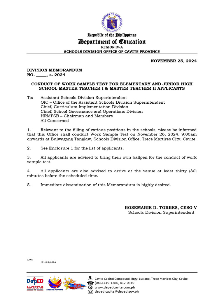 Work Sample Test for Teacher Applicants | PDF | Philippines
