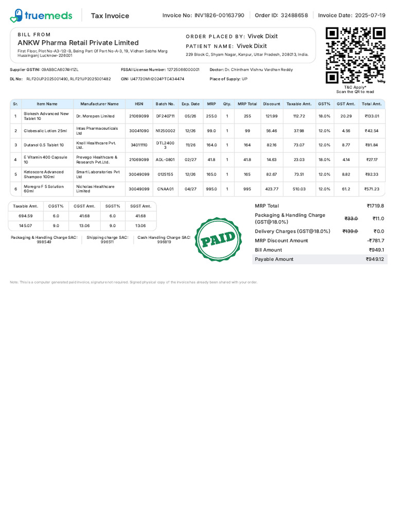 Detailed Tax Invoice for Medical Supplies | PDF | Taxation | Government ...
