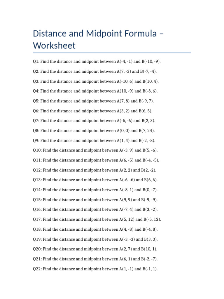 Midpoint and Distance Formula Worksheet | PDF