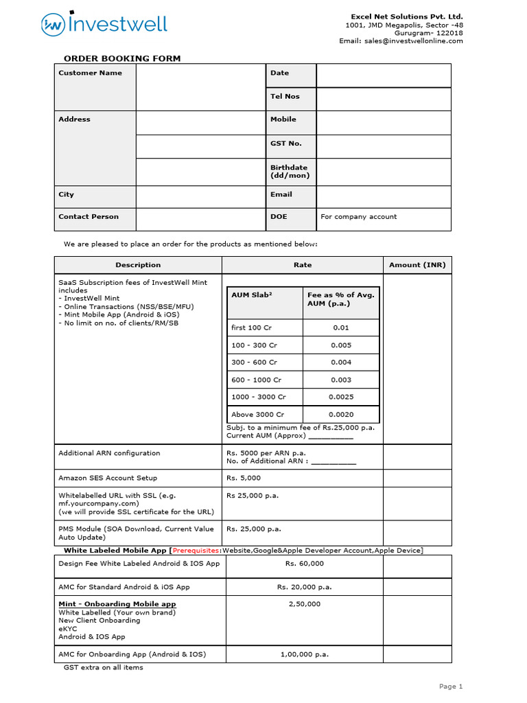 InvestWell Mint Order Booking Form | PDF | Mobile App | Apple Inc.