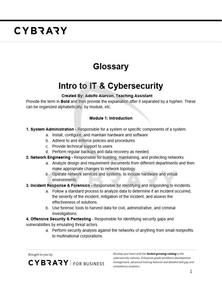 IT & Cybersecurity Terms Glossary | PDF | Security | Computer Security