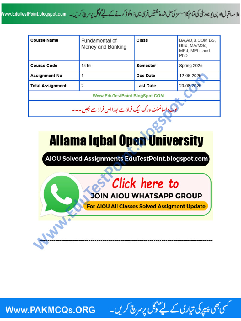 Money and Banking Course Assignment Guide | PDF | Limited Liability ...