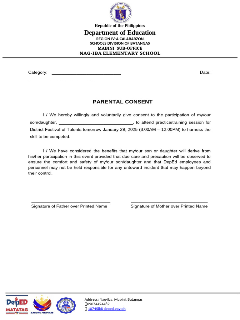 Parental Consent Form for Student Event | PDF